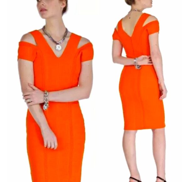 Versace Cutout Shoulders Bandage Style Bodycon Dress Orange sz US M /IT 44 $2230 - Picture 1 of 16